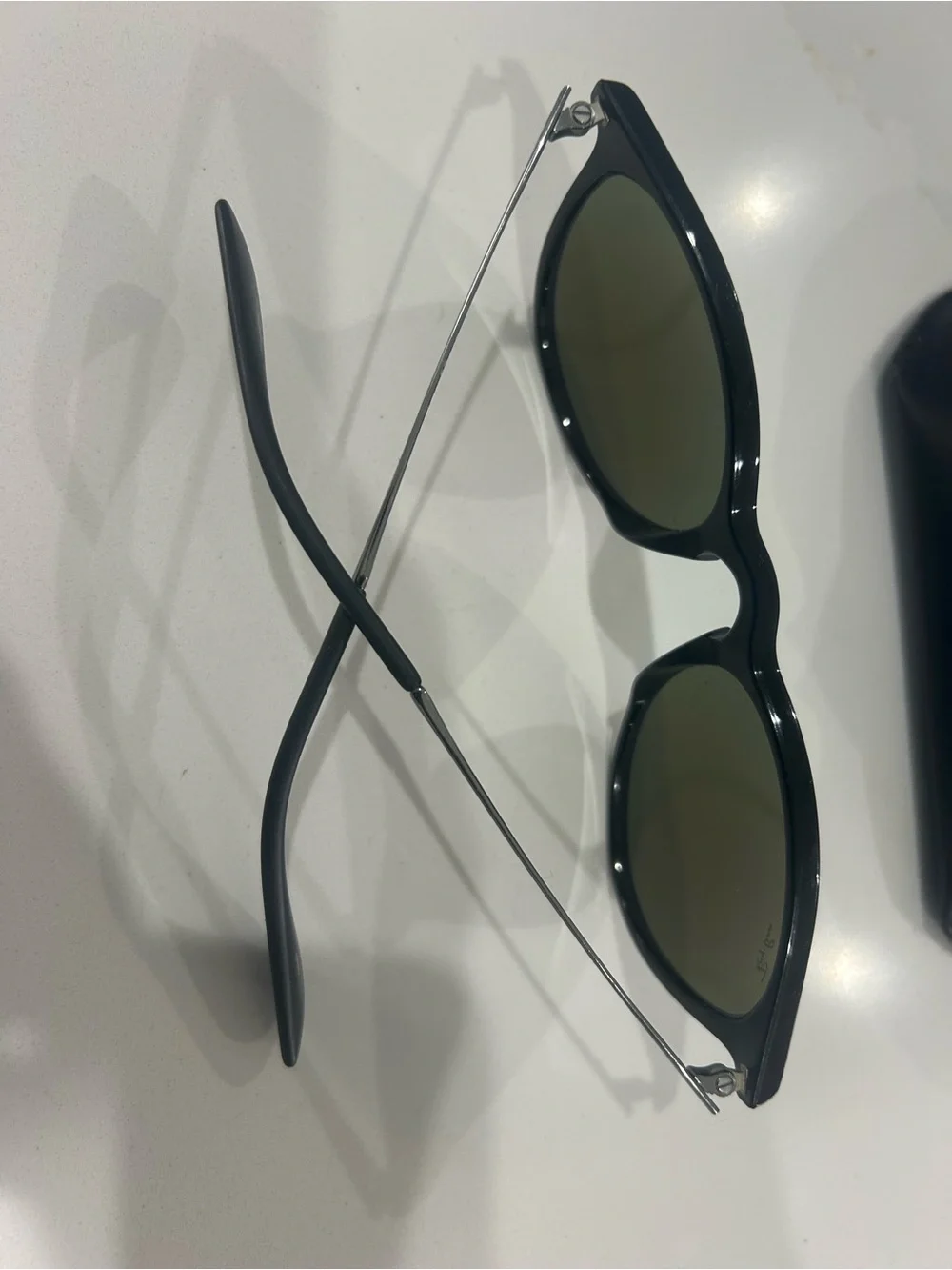 Ray-Ban Black Frame Sunglasses with Blue Mirror Lenses